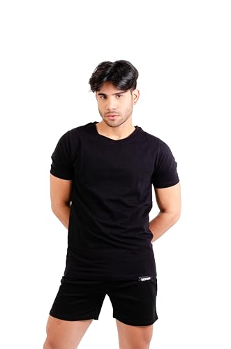 K-BRIGHT Herren T-Shirt Kurzarm Basic Nachhaltig Bio Baumwolle Freizeit T-Shirt Essential Shirt Gym Shirt Basic Tshirt Herren Vegan GOTS (Schwarz) (S) von K-BRIGHT