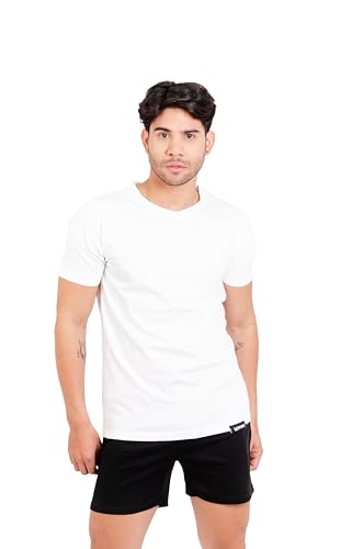 K-BRIGHT Herren T-Shirt Kurzarm Basic Nachhaltig Bio Baumwolle Freizeit T-Shirt Essential Shirt Gym Shirt Basic Tshirt Herren Vegan GOTS (Weiß) (L) von K-BRIGHT