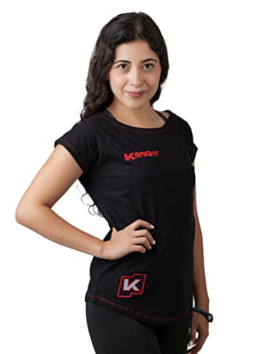 K-BRIGHT T-Shirt Damen Kurzarm Nachhaltig Premium Bio Baumwolle Damen Oberteil Sommer Sportshirt Funktionsshirt Tshirt Damen Vegan GOTS (Schwarz/Rot, L) von K-BRIGHT