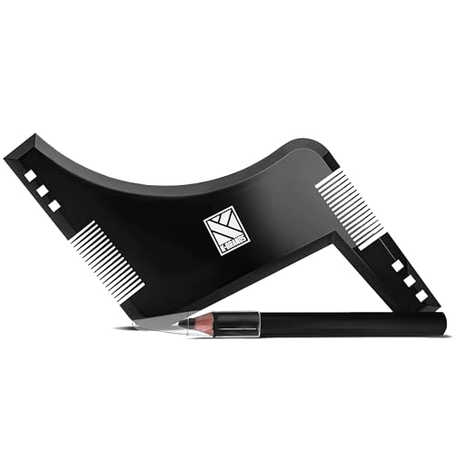 K-Brands Bartschablone und Bartpflege Set für Männer | Bart Konturen Schablone, Rasierhilfe, Stift und Kamm | Zubehör für perfektes Bart Styling und Pflege von K-Brands