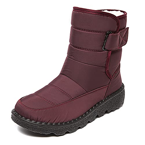 K DUORO Damen Wasserdicht Winterstiefel Warm Gefüttert Boots Schneestiefel Winterschuhe (Rot, numeric_43) von K DUORO