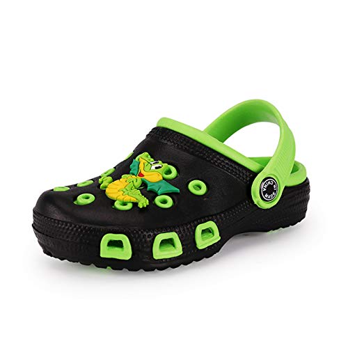 K DUORO Kinder Leicht Clogs Jungen Mädchen rutschfeste Sandalen Flach Hausschuhe Gummi Gartenclogs Sommer (Schwarz/Grün, Numeric_24) von K DUORO