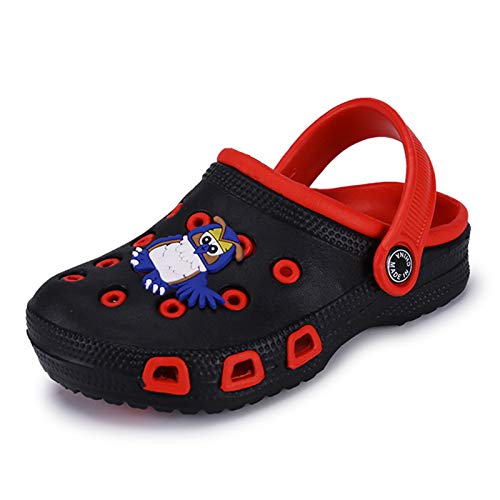 K DUORO Kinder Leicht Clogs Jungen Mädchen rutschfeste Sandalen Flach Hausschuhe Gummi Gartenclogs Sommer (Schwarz Rot, Numeric_24) von K DUORO