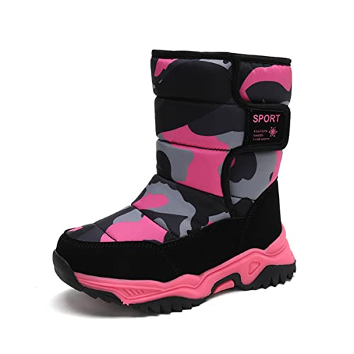 K DUORO Kinder Winterstiefel Jungen Winterschuhe Mädchen Warm Gefüttert Wasserdicht rutschfest Schneestiefel (Rosa rot, numeric_26) von K DUORO