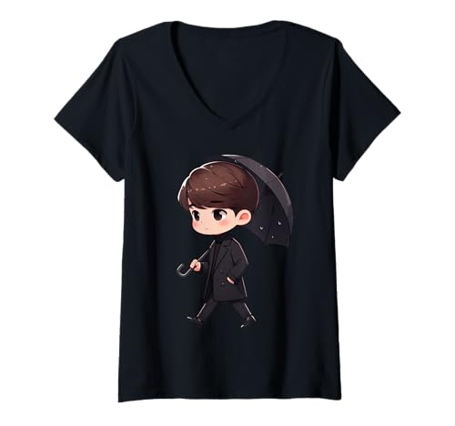 Damen K-Drama Lover Korean Drama Boy Kawaii Regenschirm Ästhetisch T-Shirt mit V-Ausschnitt von K-Drama Merchandise Gifts KDrama Lover Women Teen