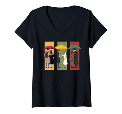 Damen K-Drama Lover Koreanischer Drama Boy mit Regenschirm Kawaii Kdrama T-Shirt mit V-Ausschnitt von K-Drama Merchandise Gifts KDrama Lover Women Teen