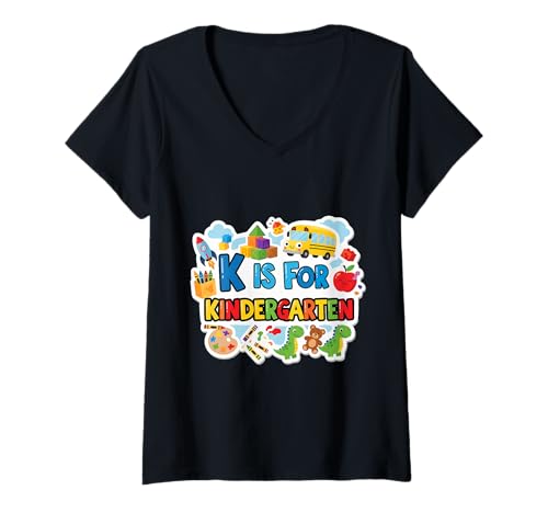Damen K Is For Kindergarten Jungen Mädchen Lehrer Back To School T-Shirt mit V-Ausschnitt von K Is For Kindergarten Boys Girls Teacher Products