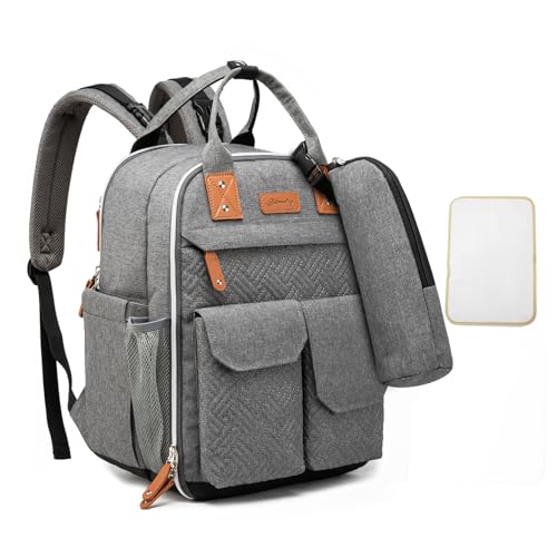 K KELBEL Wickeltasche Baby Wickelrucksack,Multifunktional Babytaschen mit Tragbarer Wickelunterlage,Groß Babyrucksack -Kinderwagengurte,Baby Tasche für Mama und Papa,Grau von K KELBEL