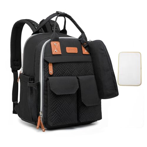 K KELBEL Wickeltasche Baby Wickelrucksack,Multifunktional Babytaschen mit Tragbarer Wickelunterlage,Groß Babyrucksack -Kinderwagengurte,Baby Tasche für Mama und Papa,Schwarze von K KELBEL