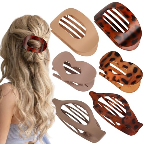 6 Pcs Flache Haarspangen für Frauen 3 Stile Ergonomische gebogene Haar-Krallen-Clips für dicke dünne lockige Haare Starker Halt kein Rutschen Matte Krallen-Clips für alle Haar Texturen (Leopard) von K Keiby Citom