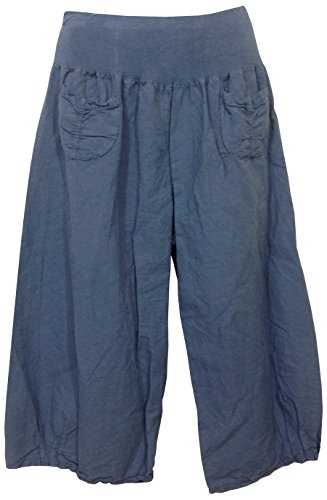 K-Milano Damen 3/4 Hose/Leinenhose aus luftigem angenehm zu tragendem Leinen, bequemer Schnitt, Gummibund, 2 aufgesetzte Taschen vorne, Länge ca. 72 cm, Größen M - 3XL von K-Milano