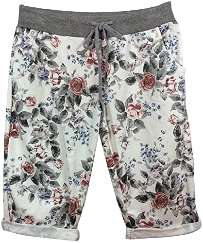 K-Milano Damen Bermuda Shorts Baumwolle Kurze Hose Uni Farbe und Bedruckt Elastiskbund Sommerhose Made in Italy von K-Milano