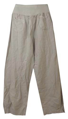 K-Milano Damen Leinenhose mit Gummibund, weitem Bein und 2 aufgesetzten Taschen vorne - aus angenehm luftigem Leinen, bequemer Schnitt, Größen M - 5XL, Made in Italy von K-Milano