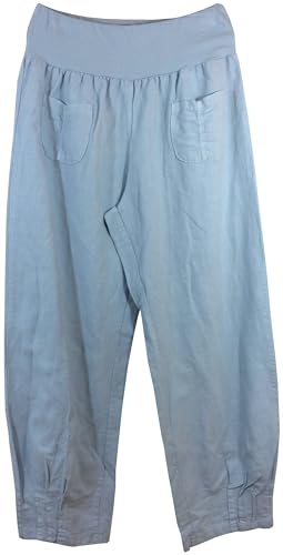 K-Milano Damen Leinenhose mit Gummibund, weitem Bein und 2 aufgesetzten Taschen vorne - aus angenehm luftigem Leinen, bequemer Schnitt, Größen M - 5XL, Made in Italy von K-Milano