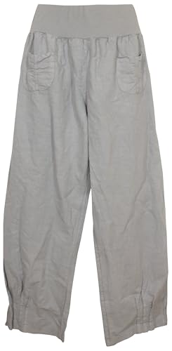 K-Milano Damen Leinenhose mit Gummibund, weitem Bein und 2 aufgesetzten Taschen vorne - aus angenehm luftigem Leinen, bequemer Schnitt, Größen M - 5XL, Made in Italy von K-Milano