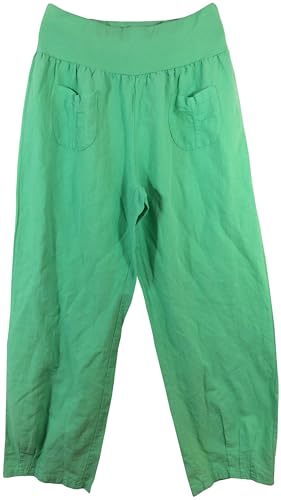 K-Milano Damen Leinenhose mit Gummibund, weitem Bein und 2 aufgesetzten Taschen vorne - aus angenehm luftigem Leinen, bequemer Schnitt, Größen M - 5XL, Made in Italy von K-Milano