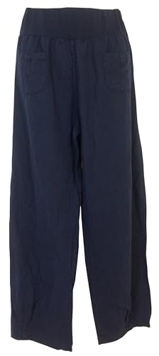 K-Milano Damen Leinenhose mit Gummibund, weitem Bein und 2 aufgesetzten Taschen vorne - aus angenehm luftigem Leinen, bequemer Schnitt, Größen M - 5XL, Made in Italy von K-Milano