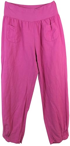 K-Milano Damen Leinenhose mit Gummibund, weitem Bein und 2 aufgesetzten Taschen vorne - aus angenehm luftigem Leinen, bequemer Schnitt, Größen M - 5XL, Made in Italy von K-Milano