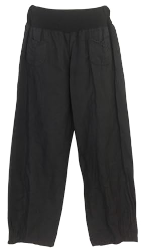 K-Milano Damen Leinenhose mit Gummibund, weitem Bein und 2 aufgesetzten Taschen vorne - aus angenehm luftigem Leinen, bequemer Schnitt, Größen M - 5XL, Made in Italy von K-Milano