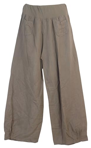 K-Milano Damen Leinenhose mit Gummibund, weitem Bein und 2 aufgesetzten Taschen vorne - aus angenehm luftigem Leinen, bequemer Schnitt, Größen M - 5XL, Made in Italy von K-Milano