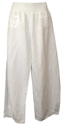 K-Milano Damen Leinenhose mit Gummibund, weitem Bein und 2 aufgesetzten Taschen vorne - aus angenehm luftigem Leinen, bequemer Schnitt, Größen M - 5XL, Made in Italy von K-Milano
