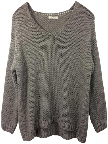 K-Milano Damen Pullover Grobstrick Oversize Over Shoulder Pulli V-Ausschnitt Wolle/Alpaka - Mischung, Made in Italy von K-Milano