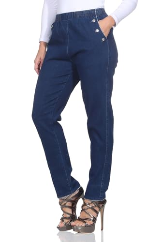 K-Milano Damen Schlupfjeans Stretch Jeans Jeanshose mit Gummizug Relaxed Schlupfhose Eingrifftaschen Krempelhose von K-Milano