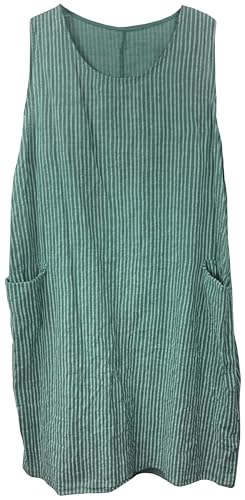 Kleid ohne Ärmel Sommerkleid lang aus Baumwolle gestreift Knielang Strandkleid mit Taschen Made in Italy von K-Milano
