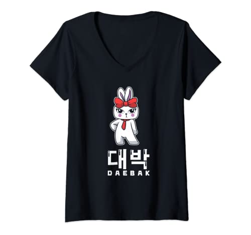 Damen Daebak Kpop Korean Bunny T-Shirt für Musikliebhaber T-Shirt mit V-Ausschnitt von K-Pop Apparel