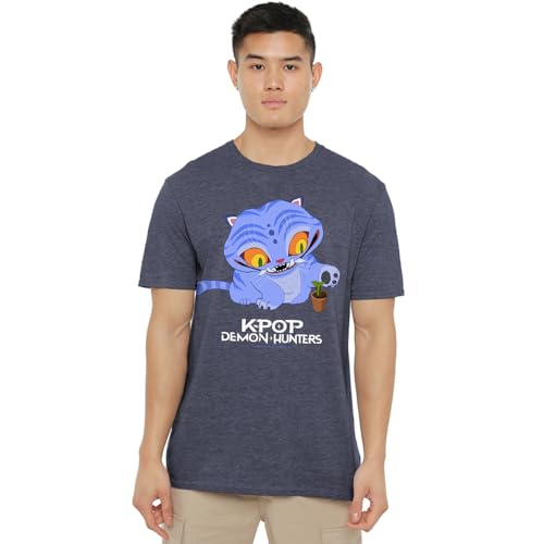 K-Pop Demon Hunters Unisex Cute Derpy Tiger Cartoon, Heather Navy T-Shirt, S von K-Pop Demon Hunters