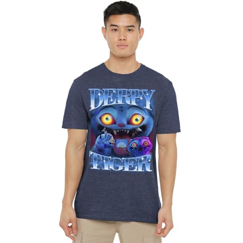 K-Pop Demon Hunters Unisex Derpy Tiger Bootleg T-Shirt, Heather Navy, L von K-Pop Demon Hunters