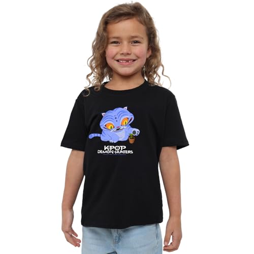 K-Pop Demon Hunters Unisex Kids Cute Derpy Tiger Cartoon, Navy T-Shirt, Black, 12-13 Jahre von K-Pop Demon Hunters