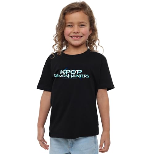 K-Pop Demon Hunters Unisex Kids Full Colour Logo, Navy T-Shirt, Black, 7-8 Jahre von K-Pop Demon Hunters
