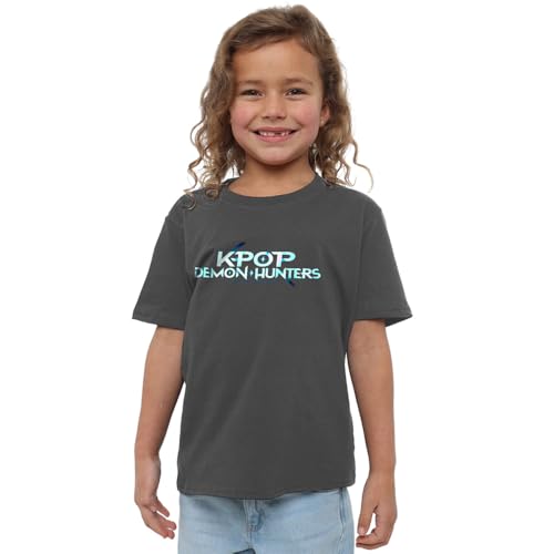 K-Pop Demon Hunters Unisex Kids Full Colour Logo, Navy T-Shirt, Charcoal, 5-6 Jahre von K-Pop Demon Hunters