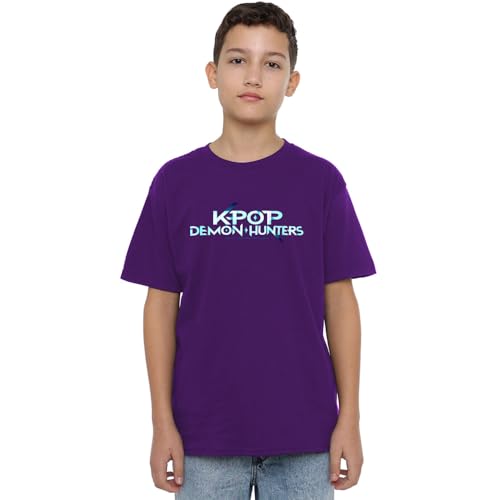 K-Pop Demon Hunters Unisex Kids Full Colour Logo, Navy T-Shirt, Purple, 3-4 Jahre von K-Pop Demon Hunters