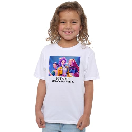 K-Pop Demon Hunters Unisex Kids Heroic Huntrix Huntr/X, White T-Shirt, 7-8 Jahre von K-Pop Demon Hunters