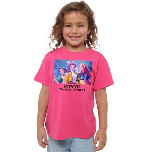 K-Pop Demon Hunters Unisex Kids Heroic Huntrix Huntr/X, White T-Shirt, Fuchsia, 3-4 Jahre von K-Pop Demon Hunters