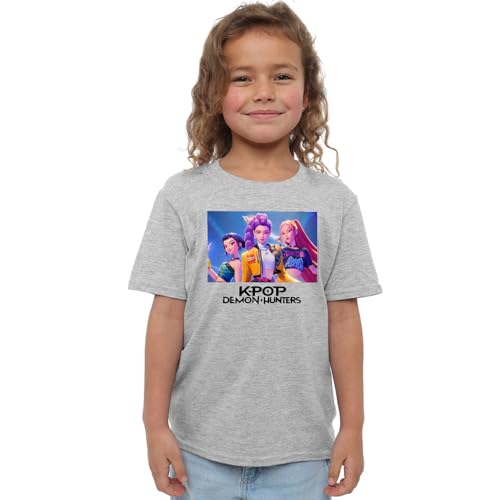 K-Pop Demon Hunters Unisex Kids Heroic Huntrix Huntr/X, White T-Shirt, Heather Grey, für 5-bis 6-Jährige von K-Pop Demon Hunters