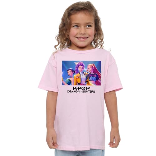 K-Pop Demon Hunters Unisex Kids Heroic Huntrix Huntr/X, White T-Shirt, Light Pink, 3-4 Jahre von K-Pop Demon Hunters