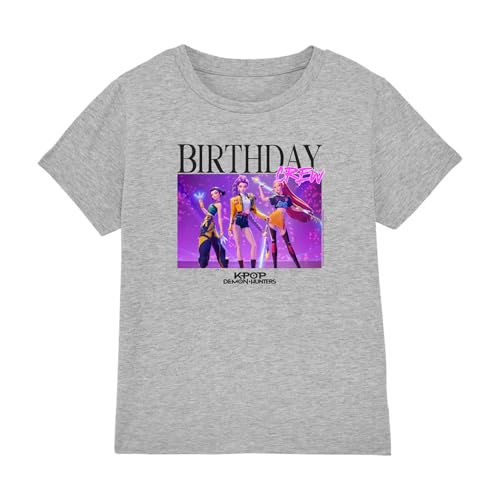 K-Pop Demon Hunters Unisex Kids Huntrix Birthday Crew Group T-Shirt, Athletic Heather, 12-13 Jahre von K-Pop Demon Hunters