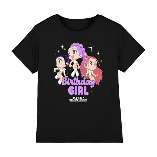 K-Pop Demon Hunters Unisex Kids Huntrix Birthday Girl Group T-Shirt, Black, 7-8 Years von K-Pop Demon Hunters