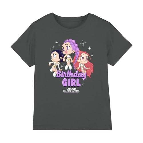 K-Pop Demon Hunters Unisex Kids Huntrix Birthday Girl Group T-Shirt, Charcoal, 7-8 Years von K-Pop Demon Hunters