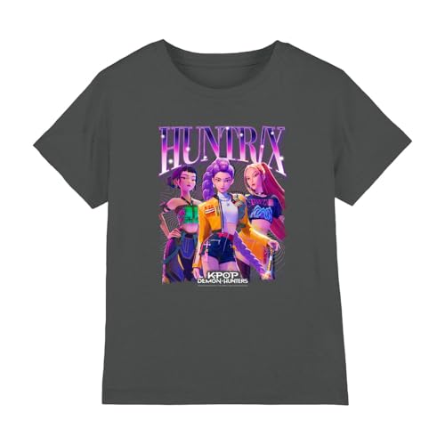 K-Pop Demon Hunters Unisex Kids Huntrix Bootleg T-Shirt, Charcoal, 3-4 Jahre von K-Pop Demon Hunters