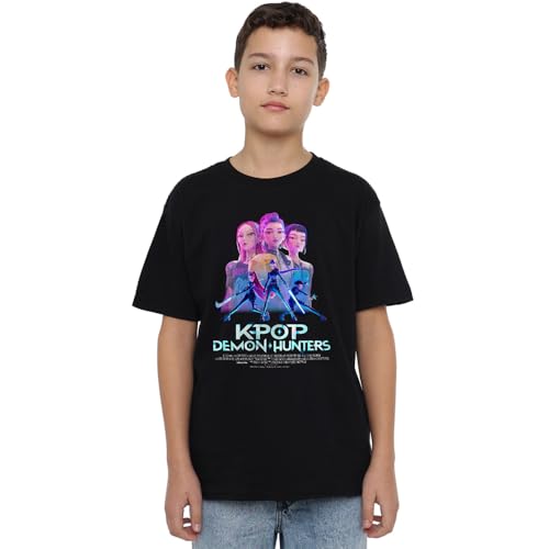 K-Pop Demon Hunters Unisex Kids Huntrix Huntr/X Billboard Poster T-Shirt, Black, 7-8 Jahre von K-Pop Demon Hunters