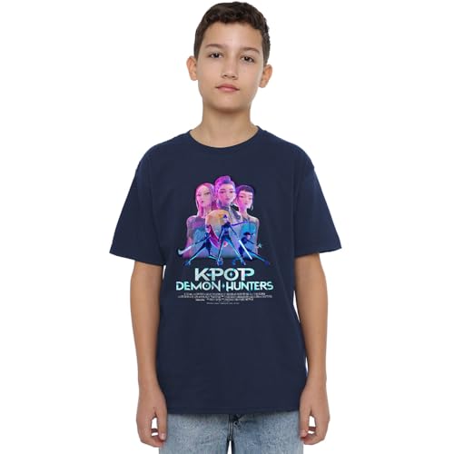K-Pop Demon Hunters Unisex Kids Huntrix Huntr/X Billboard Poster T-Shirt, Navy, für Kinder von 3-4 Jahren von K-Pop Demon Hunters