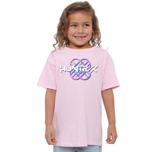 K-Pop Demon Hunters Unisex Kids Huntrix Huntr/X Pastel Logo, Black T-Shirt, Light Pink, 5-6 Jahre von K-Pop Demon Hunters