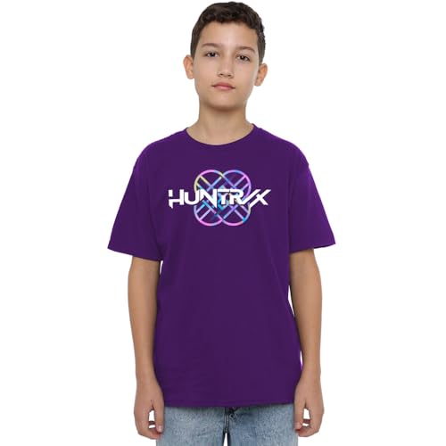 K-Pop Demon Hunters Unisex Kids Huntrix Huntr/X Pastel Logo, Black T-Shirt, Purple, 7-8 Jahre von K-Pop Demon Hunters