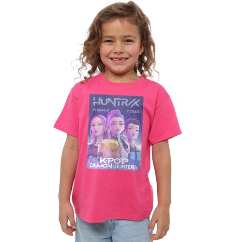K-Pop Demon Hunters Unisex Kids Huntrix Huntr/X World Tour Billboard T-Shirt, Fuchsia, 3-4 Jahre von K-Pop Demon Hunters