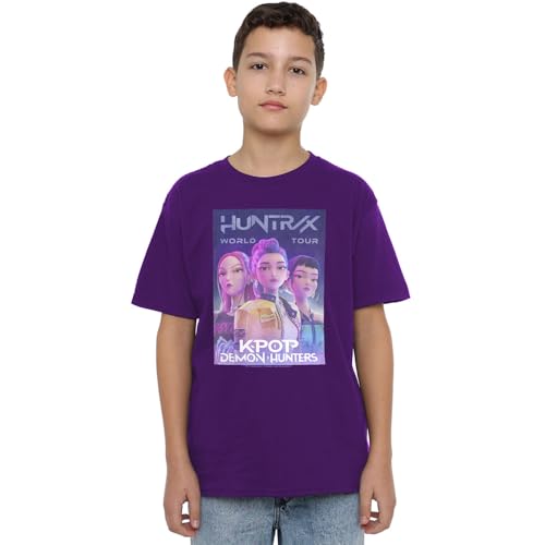 K-Pop Demon Hunters Unisex Kids Huntrix Huntr/X World Tour Billboard T-Shirt, Purple, 7-8 Jahre von K-Pop Demon Hunters