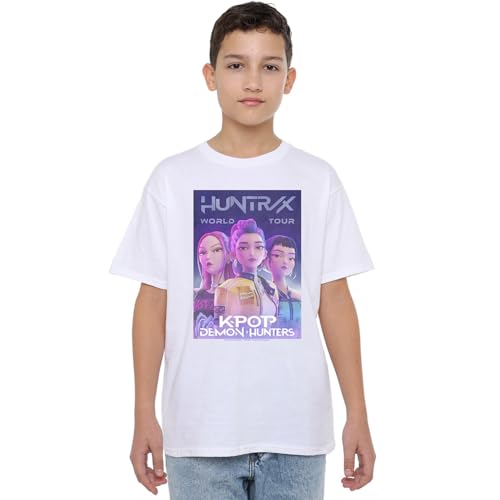 K-Pop Demon Hunters Unisex Kids Huntrix Huntr/X World Tour Billboard T-Shirt, White, 12-13 Jahre von K-Pop Demon Hunters